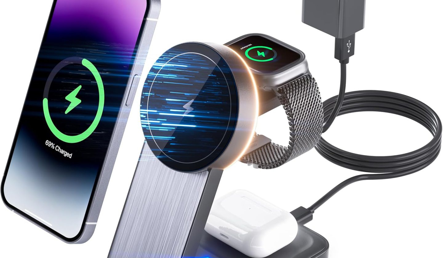 Caricatore wireless W79 3 in 1 pieghevole con luce regolabile
